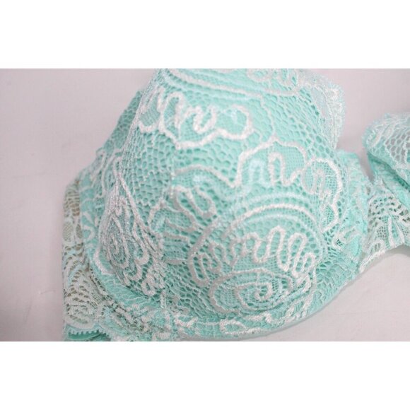 Victoria Secret Very Sexy 38D Boho Robin Egg Blue Cream Lace Padded Push Up Bra - Picture 5 of 14